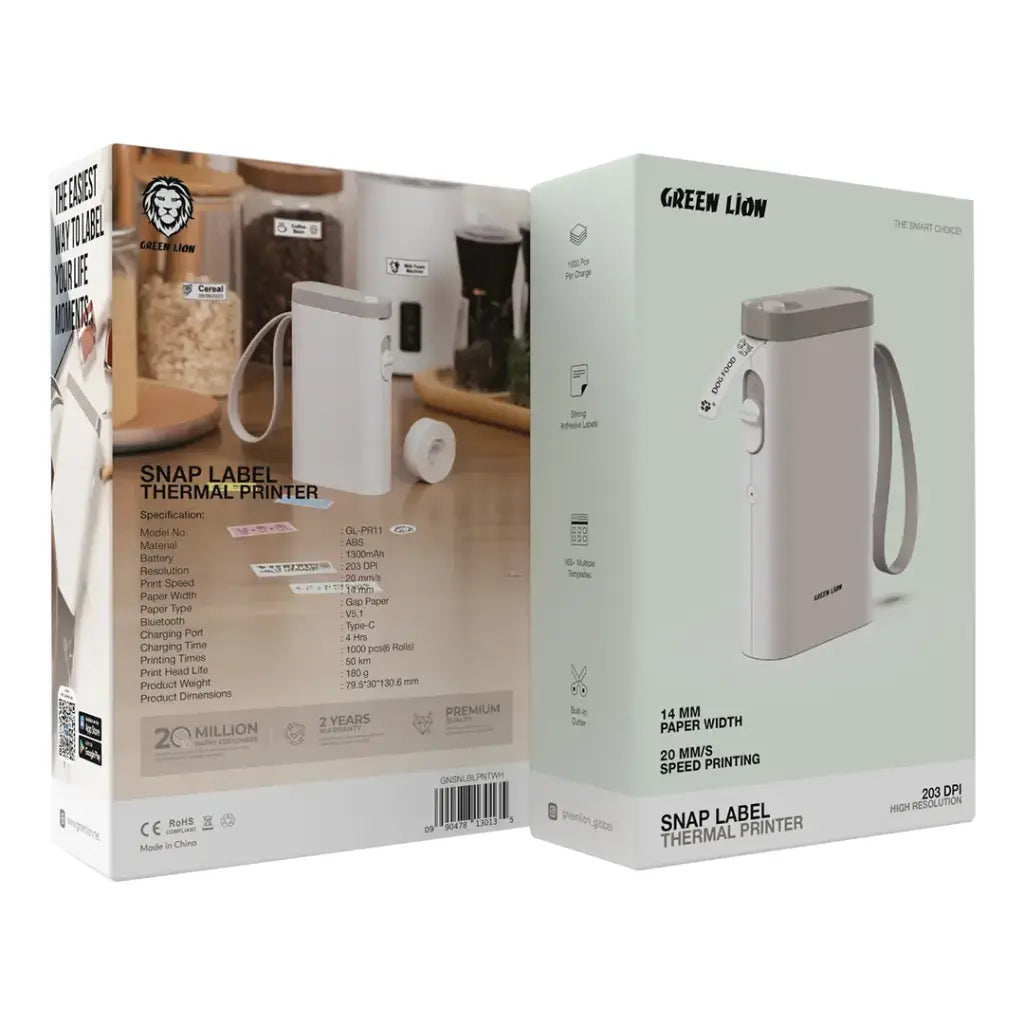 طابعة ملصقات حرارية جرين لايون سناب 14 ملم - أبيض | Green Lion Snap Label Thermal Printer 14mm - White
