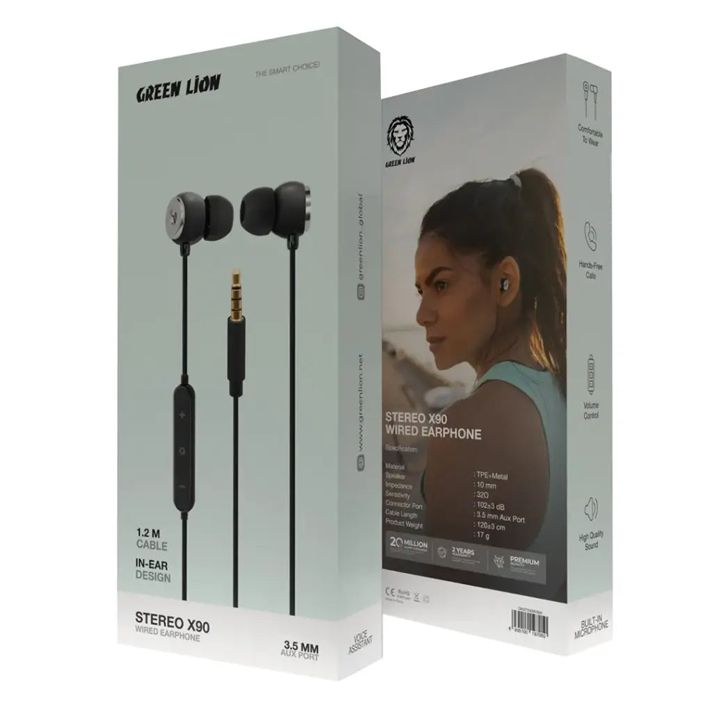سماعة سلكية جرين لايون ستيريو X90 بمنفذ 3.5 ملم | Green Lion Stereo X90 3.5 mm Wired Earphone.