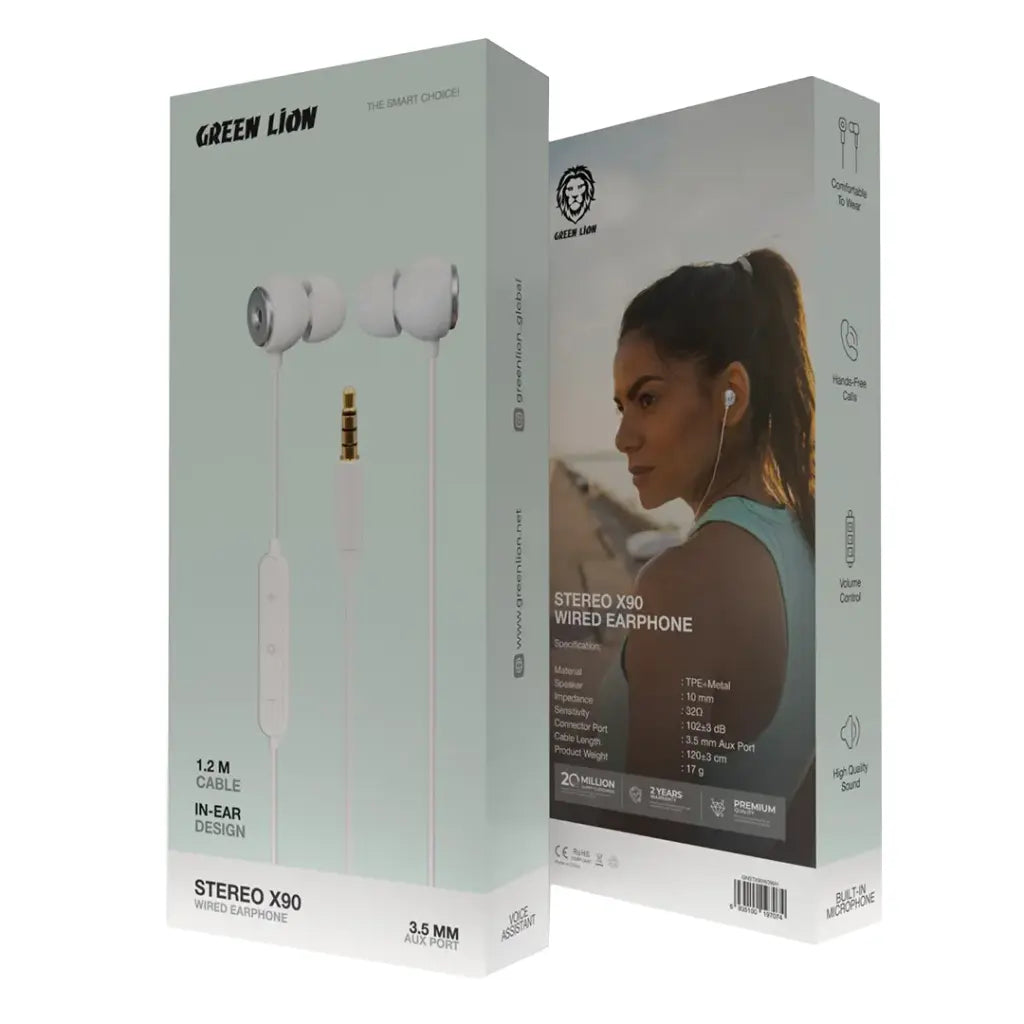 سماعة سلكية جرين لايون ستيريو X90 بمنفذ 3.5 ملم | Green Lion Stereo X90 3.5 mm Wired Earphone.