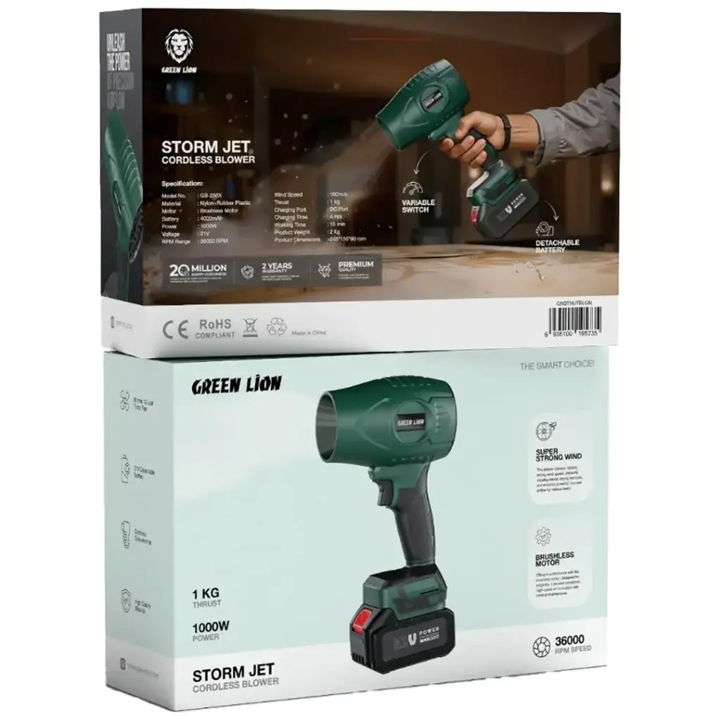 منفاخ هواء جرين لايون Storm Jet اللاسلكي - اخضر | Green Lion Storm Jet Cordless Blower – Green
