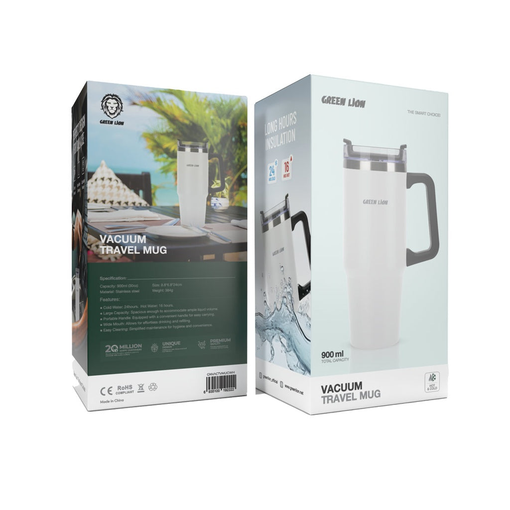 كوب سفر حراري ستانلس ستيل من جرين لايون, عازل للحرارة بسعة 900 مل | Green Lion Vacuum Travel Mug 900ml Stainless Steel