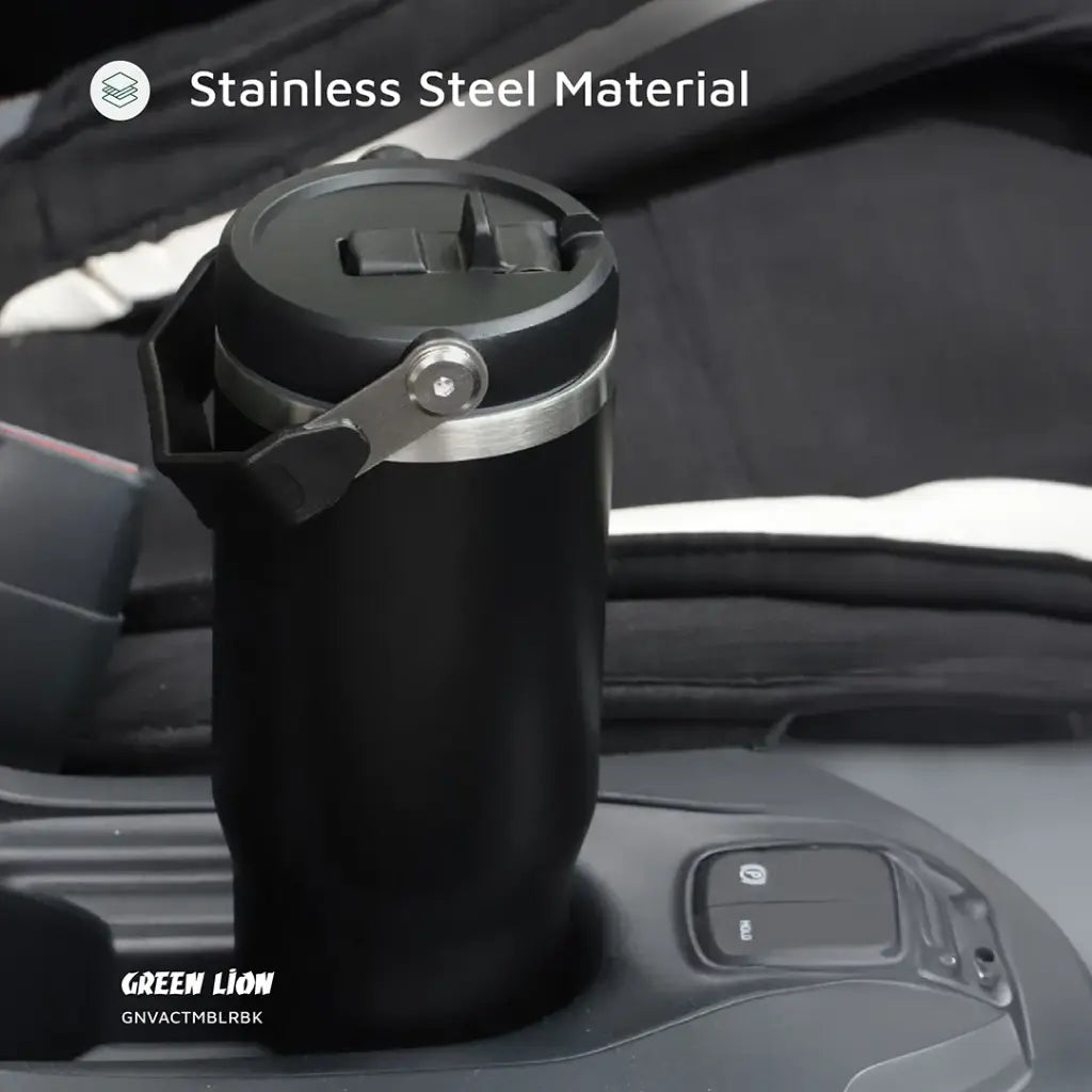 كوب حراري معزول ستانلس ستيل من جرين لايون بسعة 900 مل بغطاء شفاف مع شفاطة | Green Lion Stainless Steel Vacuum Tumbler 900ml with Flip Straw Lid