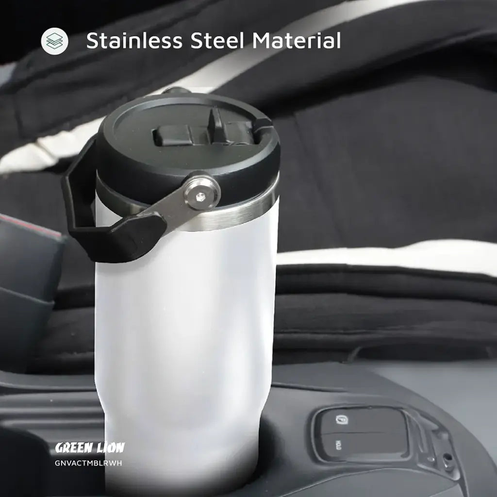كوب حراري معزول ستانلس ستيل من جرين لايون بسعة 900 مل بغطاء شفاف مع شفاطة | Green Lion Stainless Steel Vacuum Tumbler 900ml with Flip Straw Lid