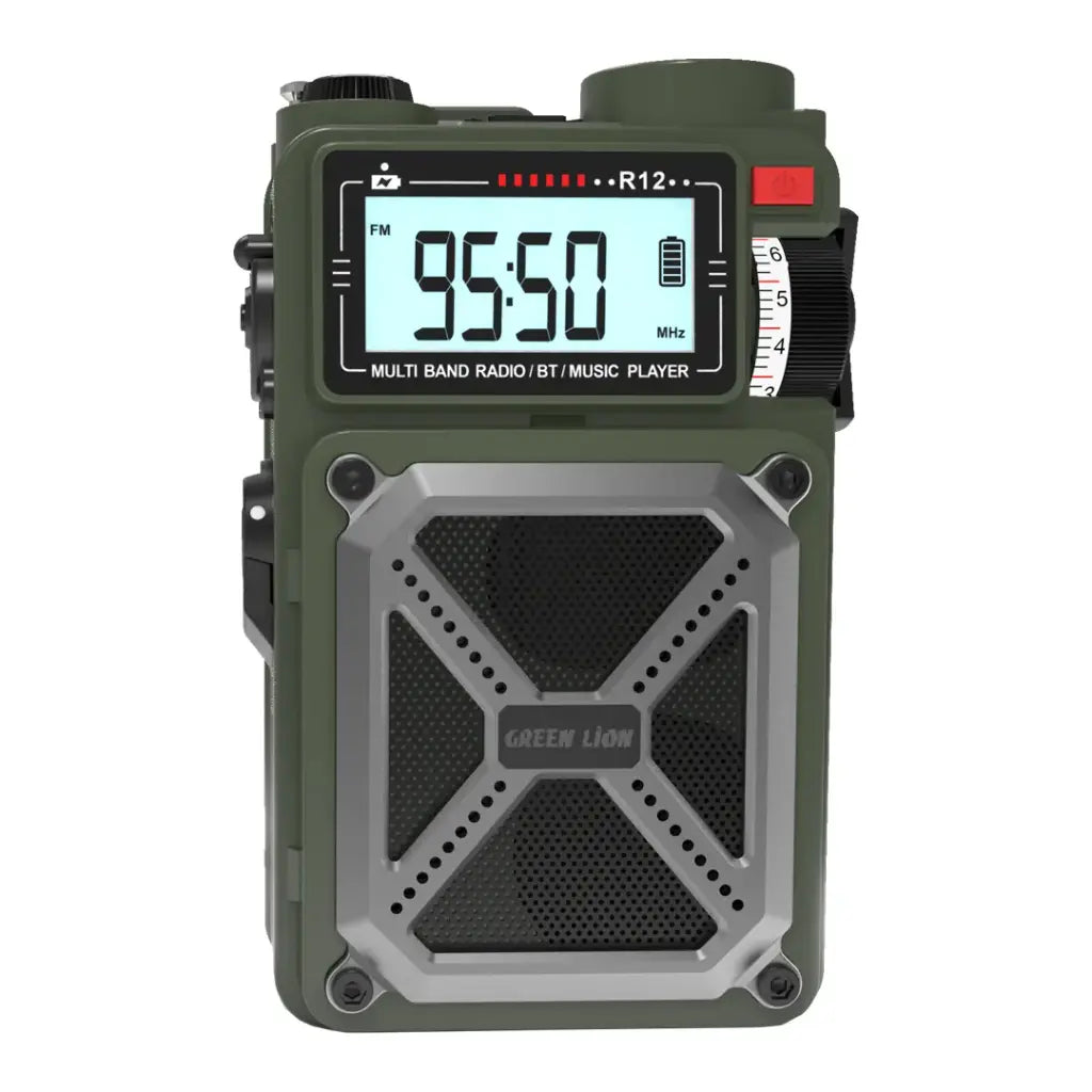 راديو جرين لايون فينتاج سولار برو متعدد الوظائف مع سماعة وباور بانك وبوصلة وكشاف - اخضر | Green Lion Vintage Solar Pro Radio | Speaker | Power Bank | Compass | Flashlight – Green