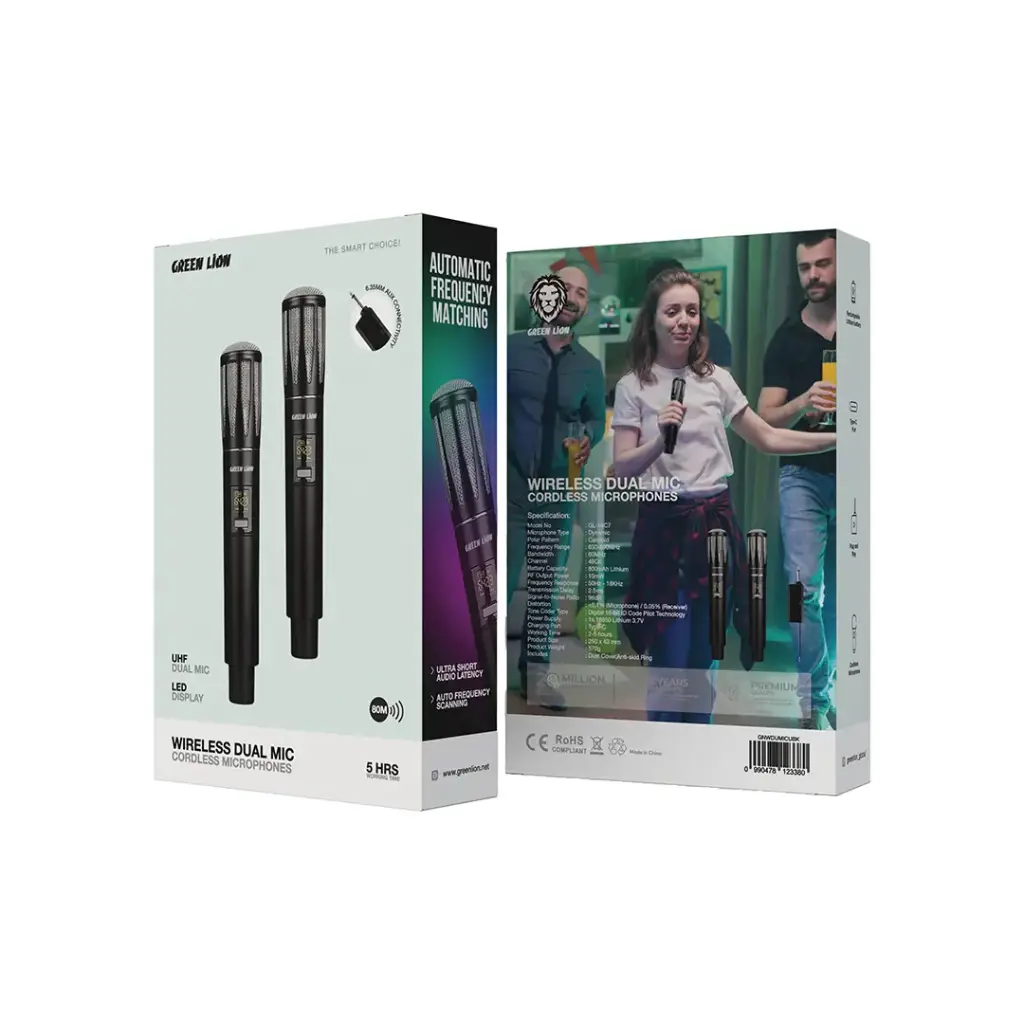مايكروفون لاسلكي ثنائي من جرين لايون | Green Lion Wireless Dual Mic Cordless Microphone