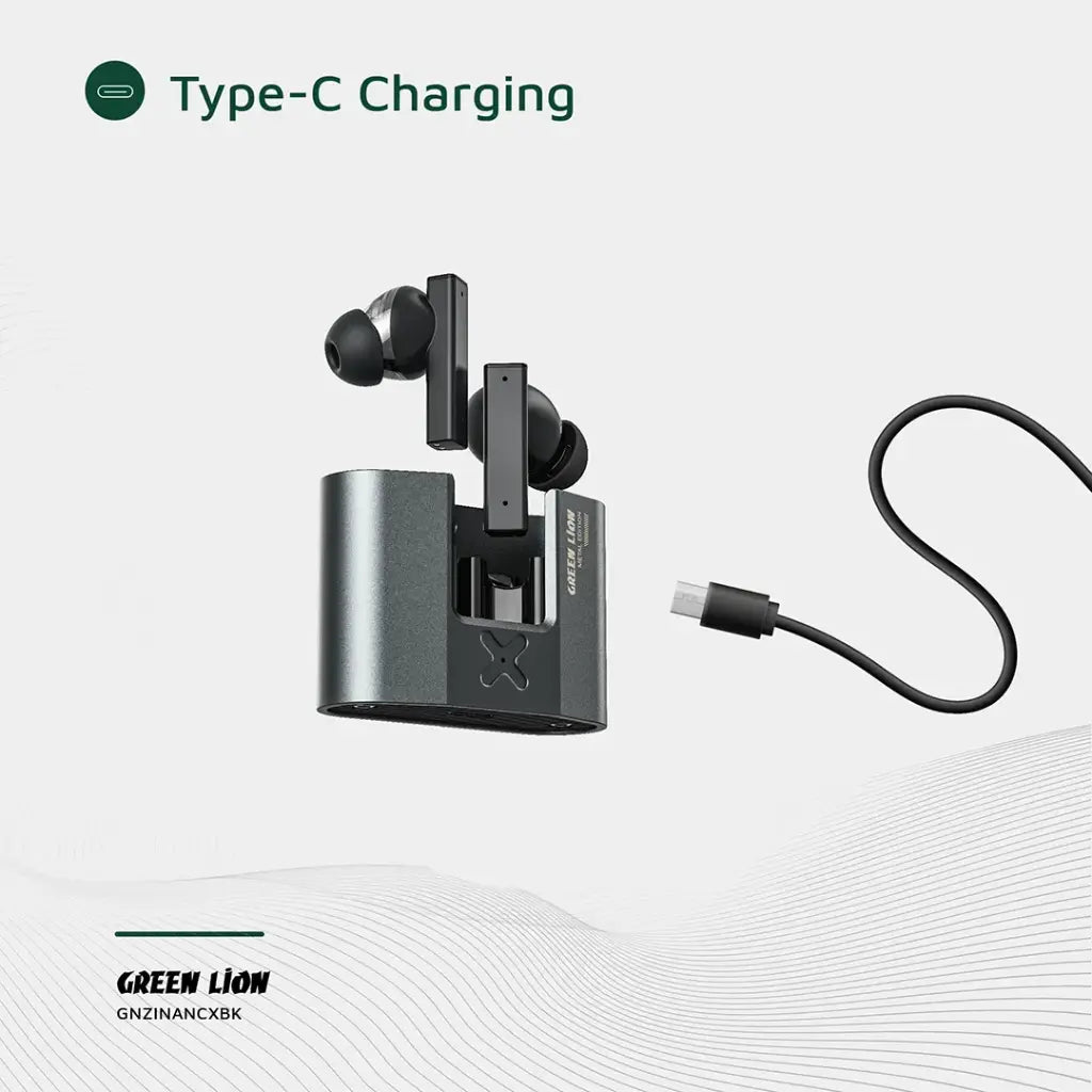 سماعات جرين لايون ZINC X ميتال اللاسلكية بخاصية الغاء الضوضاء - اسود | Green Lion ZINC X Metal Earbuds TWS with ANC - Black