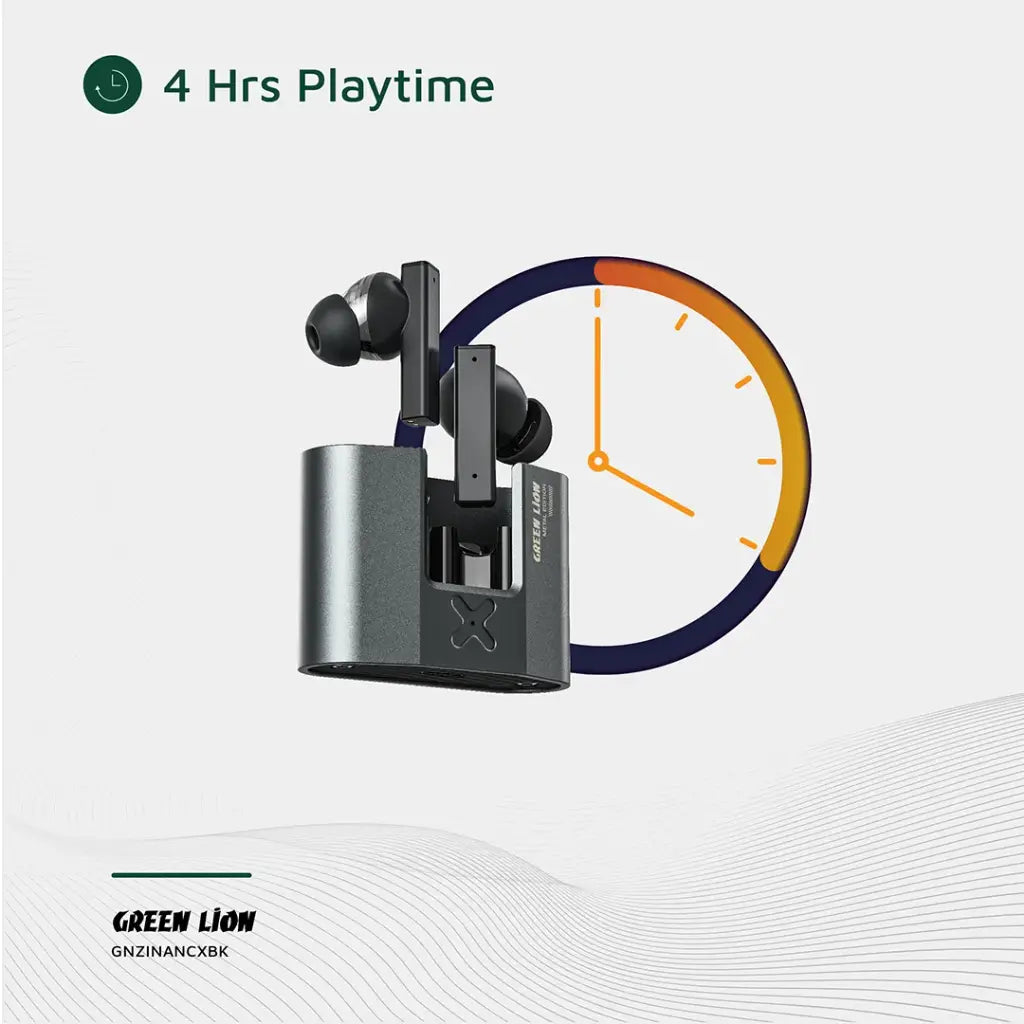 سماعات جرين لايون ZINC X ميتال اللاسلكية بخاصية الغاء الضوضاء - اسود | Green Lion ZINC X Metal Earbuds TWS with ANC - Black