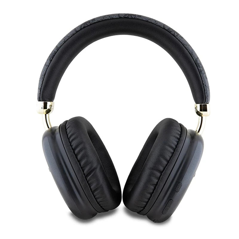سماعة بلوتوث GUESS بجلد نقشة 4 جي وشعار مثلث ذهبي, 32 ساعة تشغيل - اسود - Guess 4G Bluetooth Headphones with Gold Triangle Logo – Black