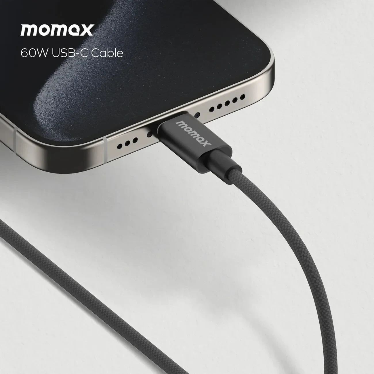 Momax Elite 60W USB‑C to USB‑C Braided Cable, 1.5 m - كيبل موماكس اليت USB-C الى USB-C, شحن سريع 60 واط, 1.5م