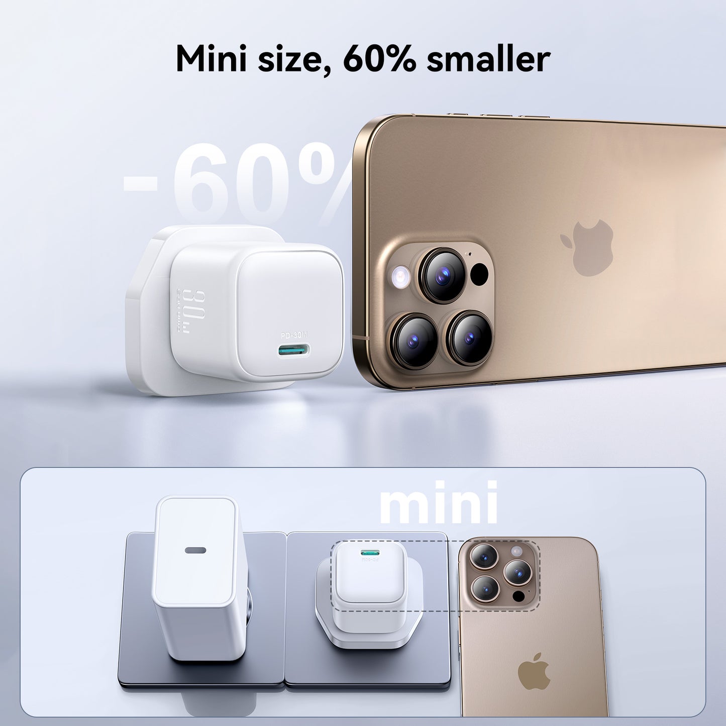 شاحن جداري جويرووم JR-TCG15 الترا ميني بمنفذ شحن تايب سي وبقدرة شحن 30 واط - ابيض | JOYROOM JR-TCG15 Ultra Mini 30W PD Charger Type-C Quick Smart Charge – White