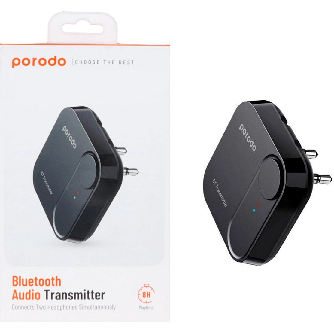 بورودو جهاز ارسال صوتي لاسلكلي بلوتوث بمنفذ 3.5mm - اسود | Porodo Wireless Bluetooth Audio Transmitter Dual 3.5mm - Black
