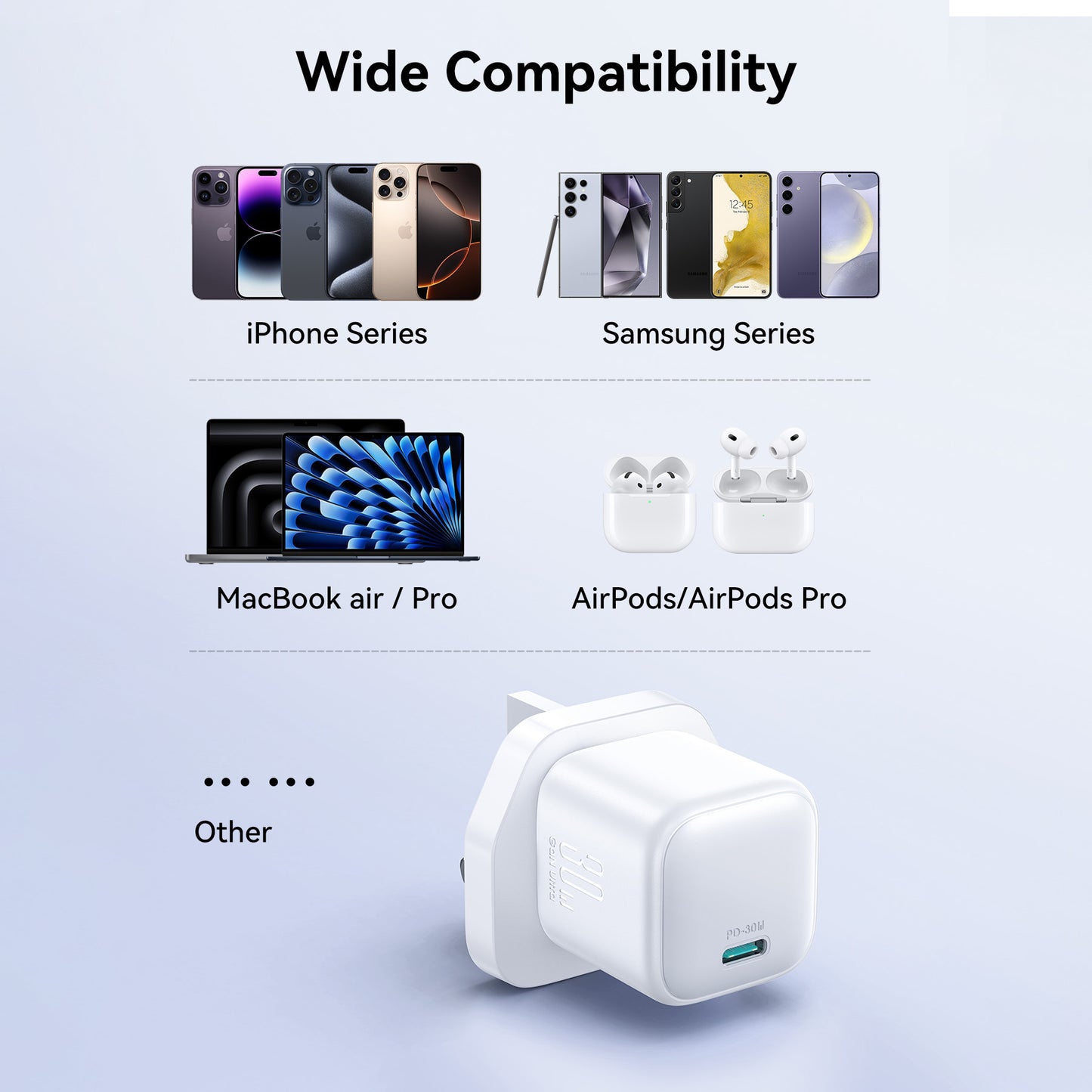 شاحن جداري جويرووم JR-TCG15 الترا ميني بمنفذ شحن تايب سي وبقدرة شحن 30 واط - ابيض | JOYROOM JR-TCG15 Ultra Mini 30W PD Charger Type-C Quick Smart Charge – White