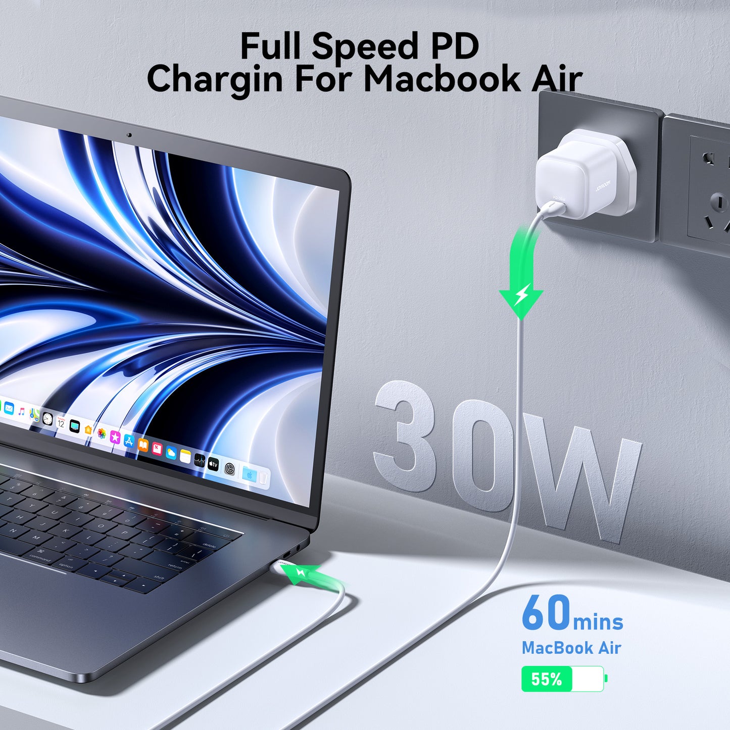 شاحن جداري جويرووم JR-TCG15 الترا ميني بمنفذ شحن تايب سي وبقدرة شحن 30 واط - ابيض | JOYROOM JR-TCG15 Ultra Mini 30W PD Charger Type-C Quick Smart Charge – White