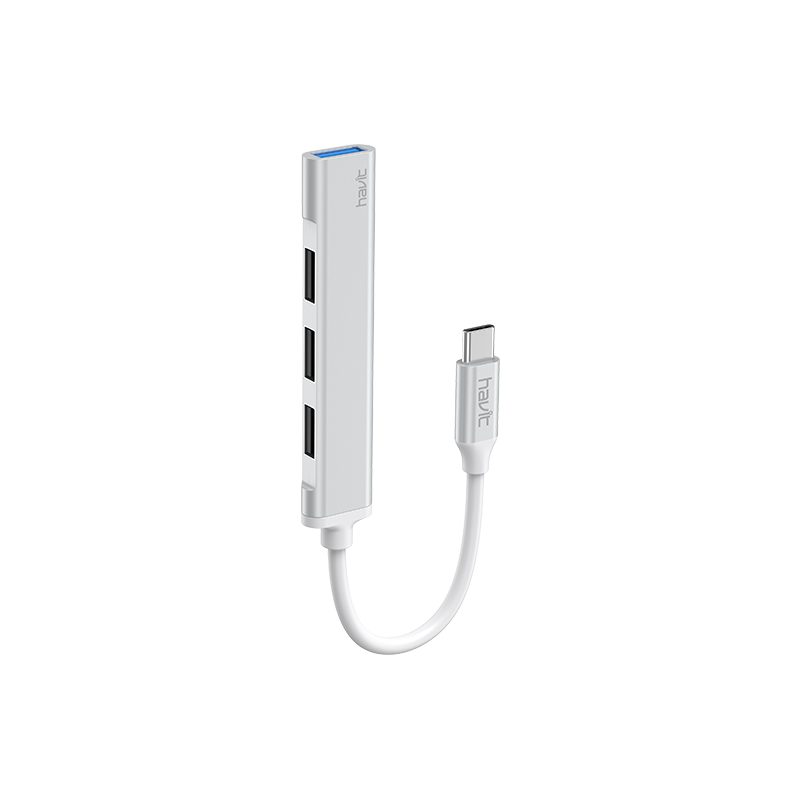 HAVIT HB41 Type-C to 4xUSB Hub – Silver 5Gbps Speed - محول HAVIT HB41 Type-C إلى 4 منافذ USB – فضي | نقل سريع حتى 5Gbps