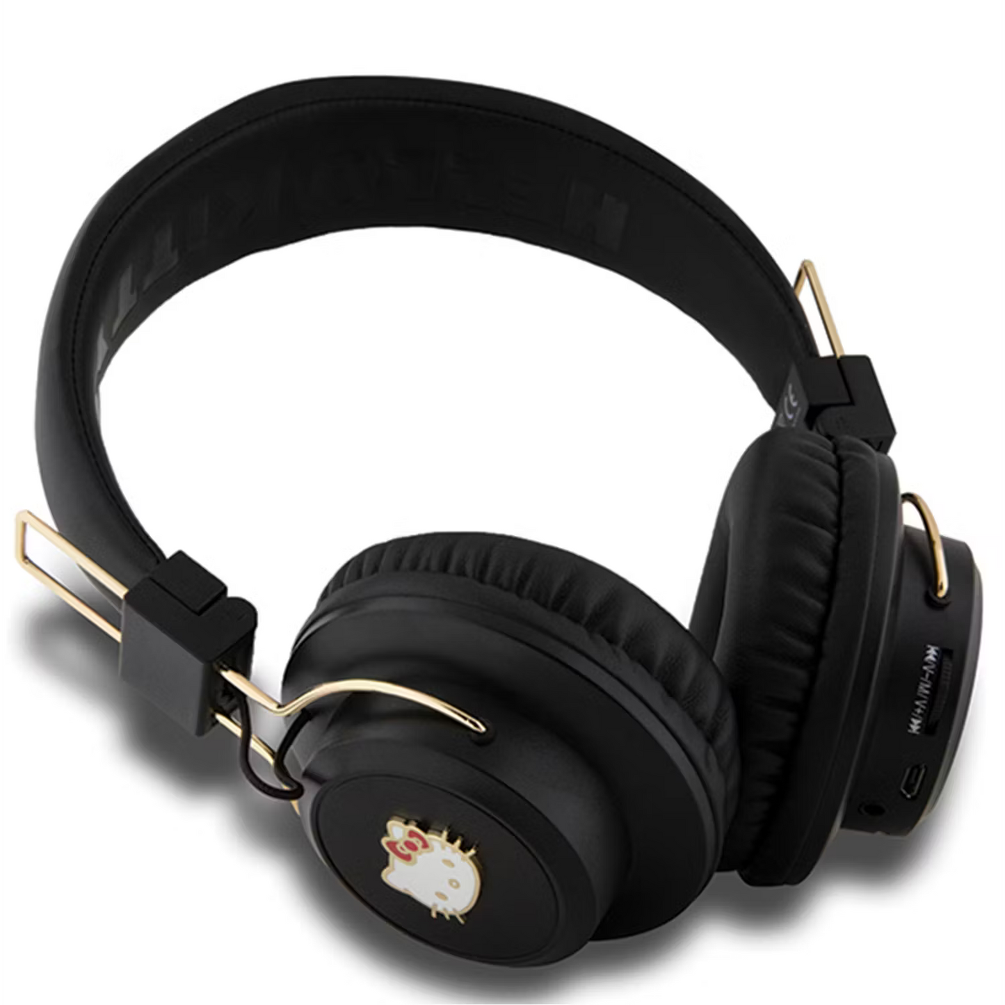 Hello Kitty Bluetooth Headphones with Metal Logo Round Shape – Black | سماعة بلوتوث Hello Kitty بتصميم دائري وشعار معدني - اسود