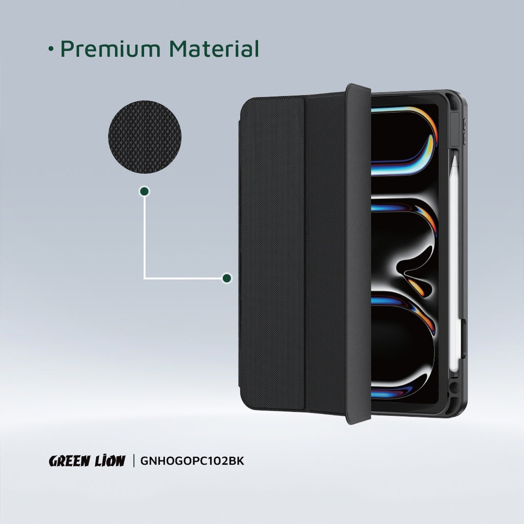 غطاء جرين لايون هوغو بريميوم مع حامل قلم لجهاز آيباد 9 مقاس 10.2 انش - اسود | Green Lion Hogo Premium Case with Pencil Holder for iPad 9 10.2" - Black