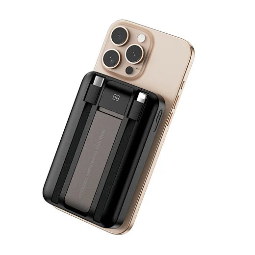 باور بانك ويوو بسعة 10000 مللي امبير مع شحن سريع 22.5 واط وكيبل لايتننغ وتايب سي مدمجين مع مسند | WiWU Duke Wi-P061 10000mAh Power Bank, 22.5W Fast Charging with Built-in Type-C & Lightning Cables and Stand.