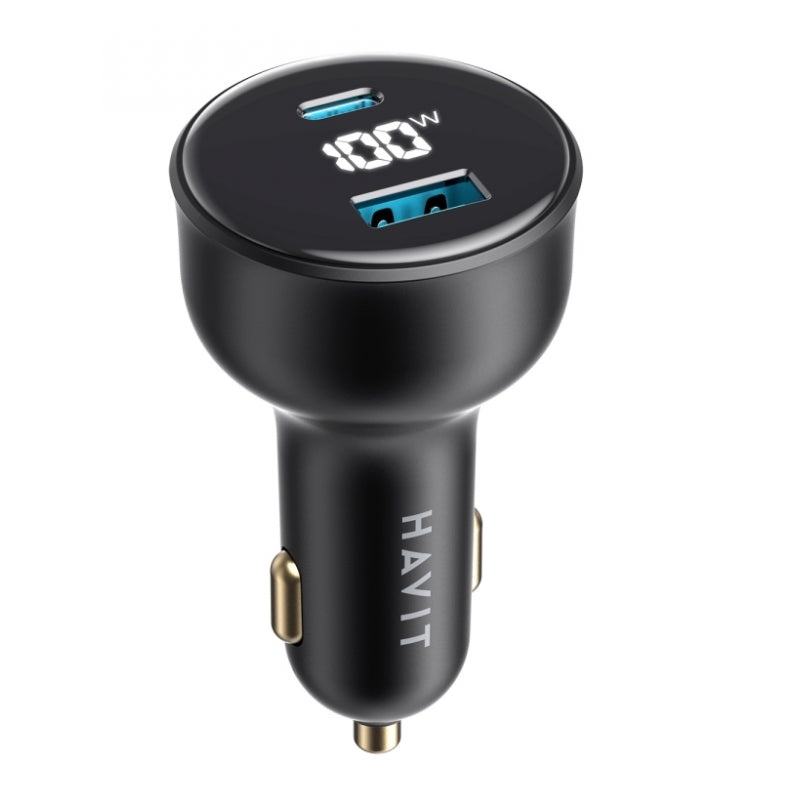 Havit CC100W Car Charger 100W with LED Display - شاحن سيارة بقوة 100واط مع شاشة ليد من هافيت