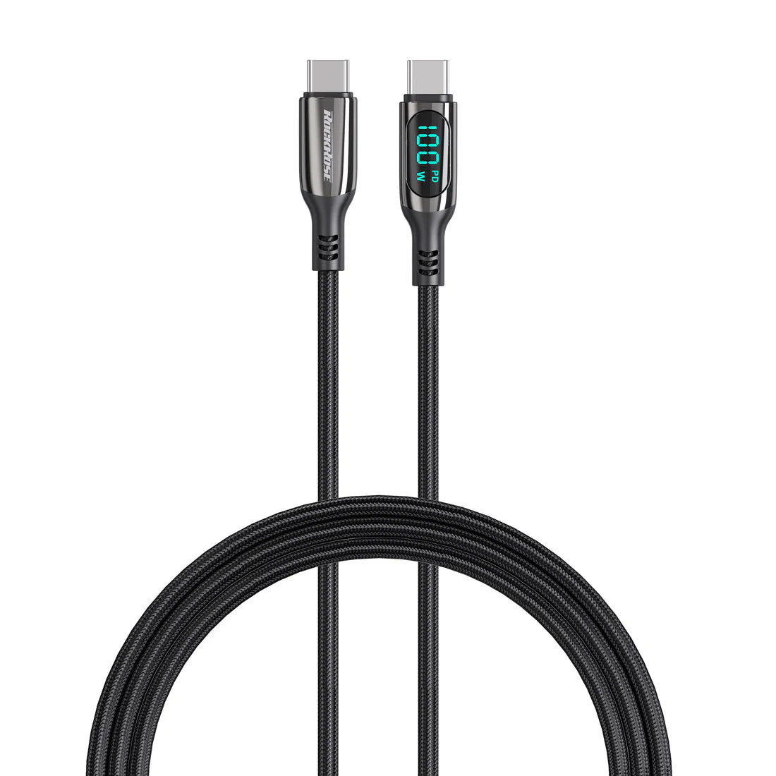 RockRose Hercules 1.2m USB-C to USB-C Cable 100W PD Super Fast Charging - كيبل بطول 1.2 متر تايب سي الى تايب سي بقدرة 100واط من روك روز