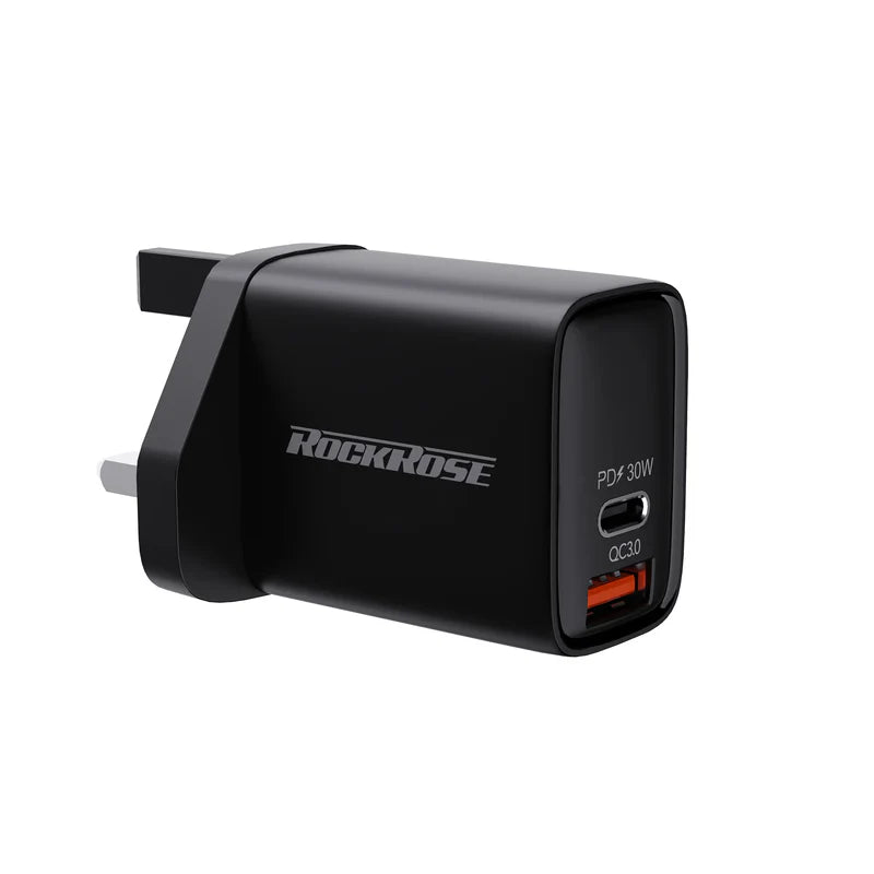 Rock Rose Charger 30W PD Dual Port Travel - شاحن روك روز ثنائي المنفذ 30 واط بي دي