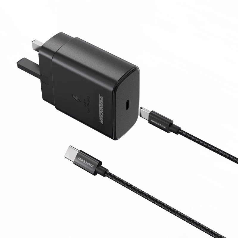 روك روز شاحن حائط 45 واط مع كيبل تايب سي اسود - RockRose Wall Charger 45W With Type-C to Type-C Cable Black