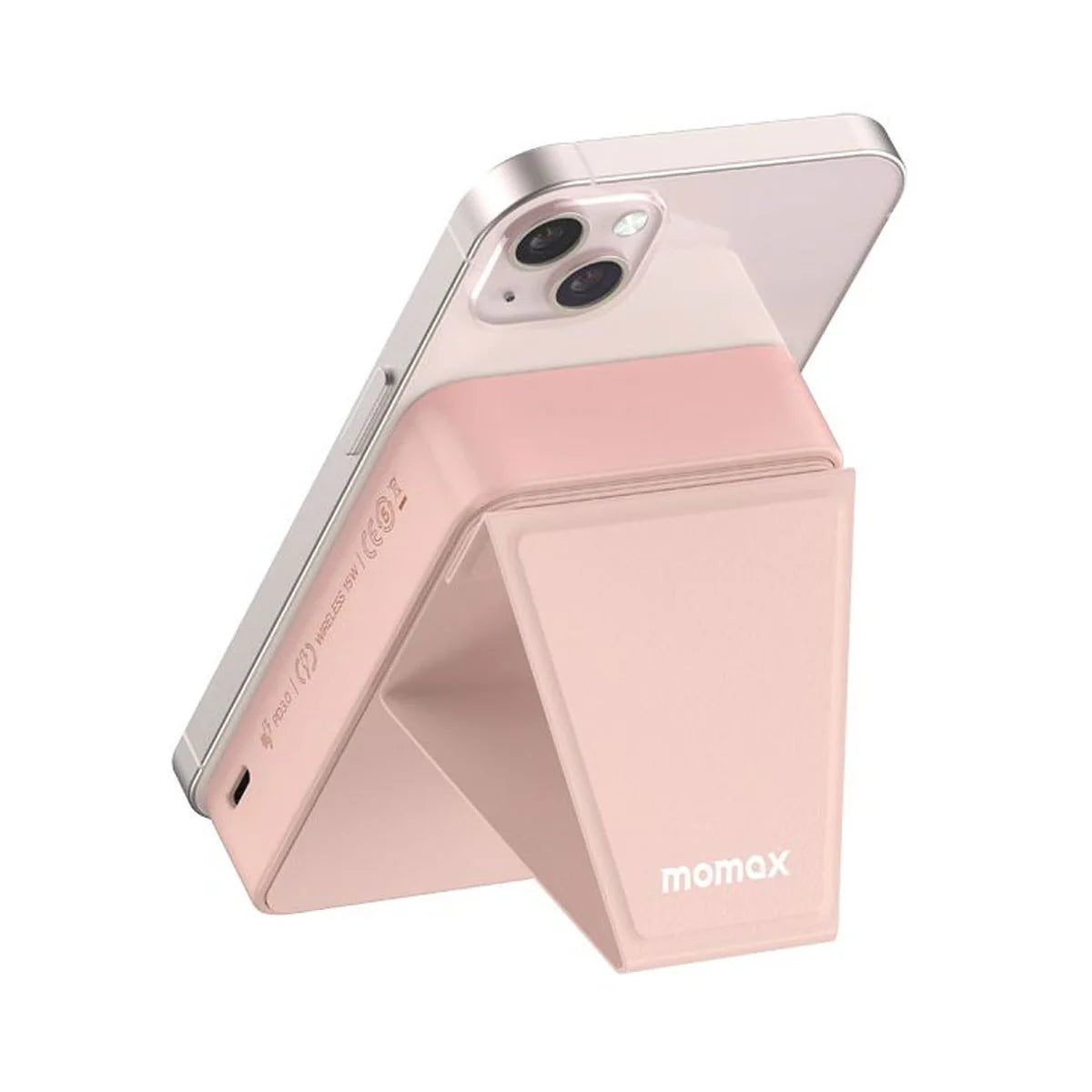 Momax Q.Mag Power 15, 10000mAh Magnetic Wireless Battery Pack with Stand - باور بانك موماكس كيو ماج بور 15 اللاسلكي المفناطيسي بسعة 10000 مللي امبير, مع حامل