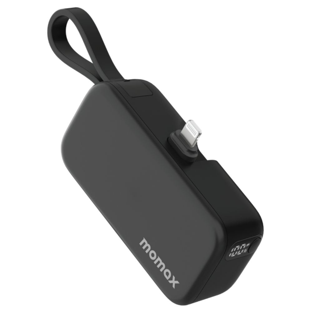 Momax 1-Power Mini, 5000mAh Portable Battery Pack with Built-in Foldable Lightning Connector - باور بانك موماكس 1-بور ميني بسعة 5000 مللي امبير مع وصلة لايتننج للايفون مدمجة