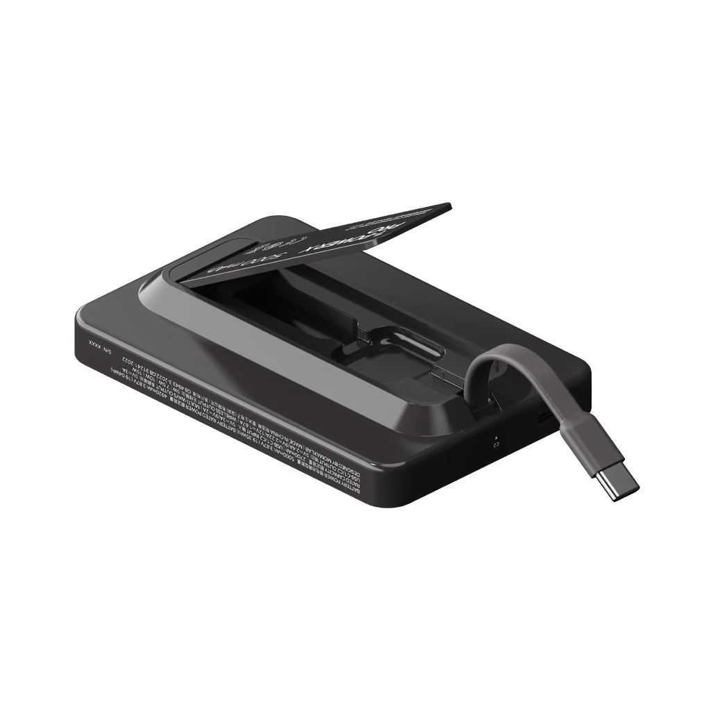 Momax Power X Pro 5000mAh Magnetic Wireless Battery Pack with Stand & Built-in USB-C Cable | MagSafe Compatible - باور بانك موماكس بور اكس برو مغناطيسي لاسلكي بسعة 5000 مللي امبير مع مسند وكيبل USB-C مدمج, متوافق مع ماج سيف