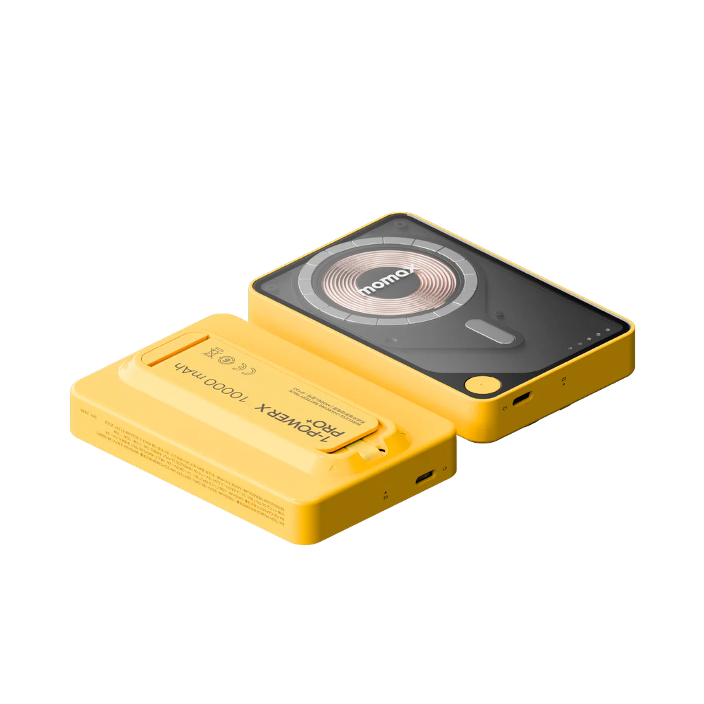 Momax Power X Pro+ 10000mAh Magnetic Wireless Battery Pack with Stand & Built-in USB-C Cable | MagSafe Compatible - باور بانك موماكس بور اكس برو بلس بسعة 10000 مللي امبير مغناطيسي لاسلكي مع مسند وكيبل USB-C مدمج, متوافق مع ماج سيف