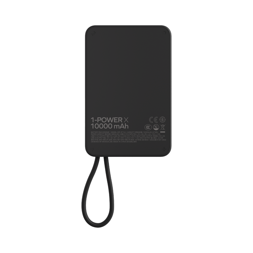 Momax Power X 10000mAh Battery Pack with Built-in USB-C Cable - باور بانك موماكس بور اكس بسعة 10000 مللي امبير مع كيبل USB-C مدمج يدعم الشحن السريع