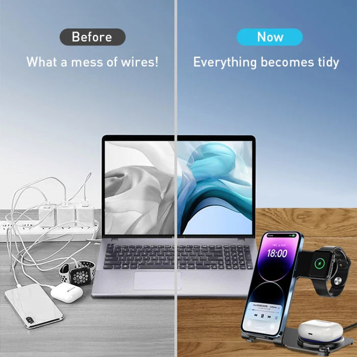 WiWU Power Air 3 in 1 15W Wireless Charger - شاحن ويرلس بقدرة 15 واط 3 في 1 من ويوو