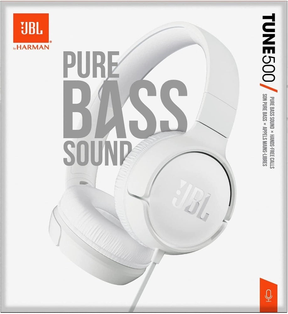 JBL T500 Wired On-Ear Headphones with Pure Bass Sound and Built-in Mic | سماعة جي بي ال T500 سلكية على الاذن بصوت بيس نقي وميكرفون مدمج