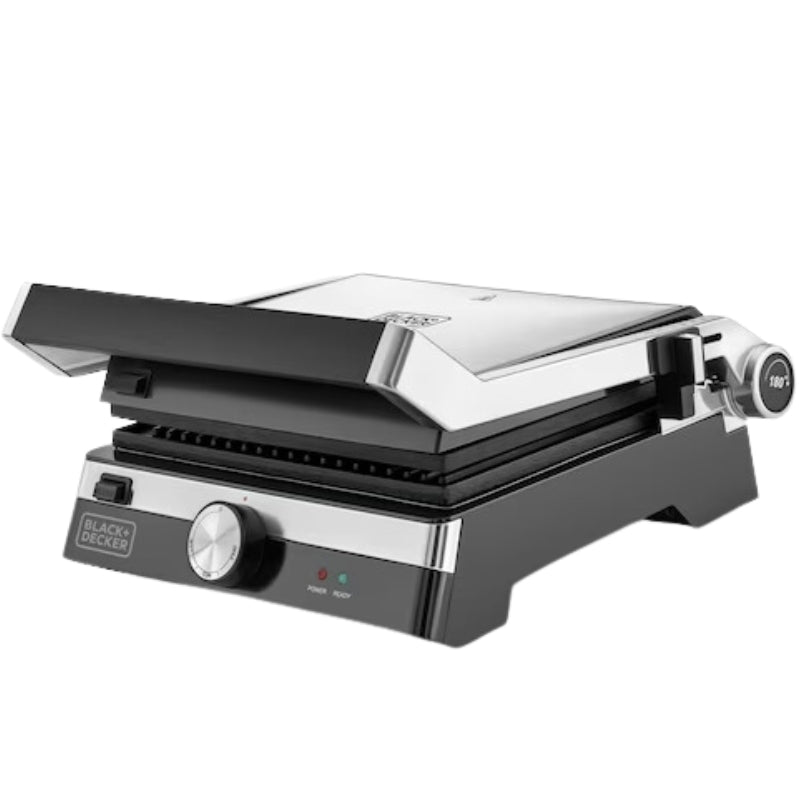 شواية بلاك اند ديكر بقوة 2000 واط (دوران 180 درجة) مع ألواح قابلة للفصل - Black+Decker 2000W Contact Grill (180o rotation) with detachable plates CG2000-B5