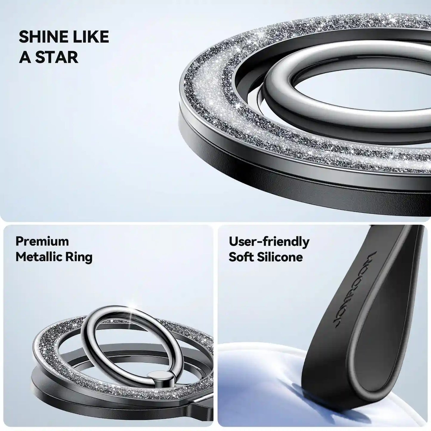 حامل هاتف جويرووم JR-ZS435 المغناطيسي مع حلقة لامعة - اسود | JOYROOM JR-ZS425 Magnetic MagSafe Phone Holder with Shiny Ring