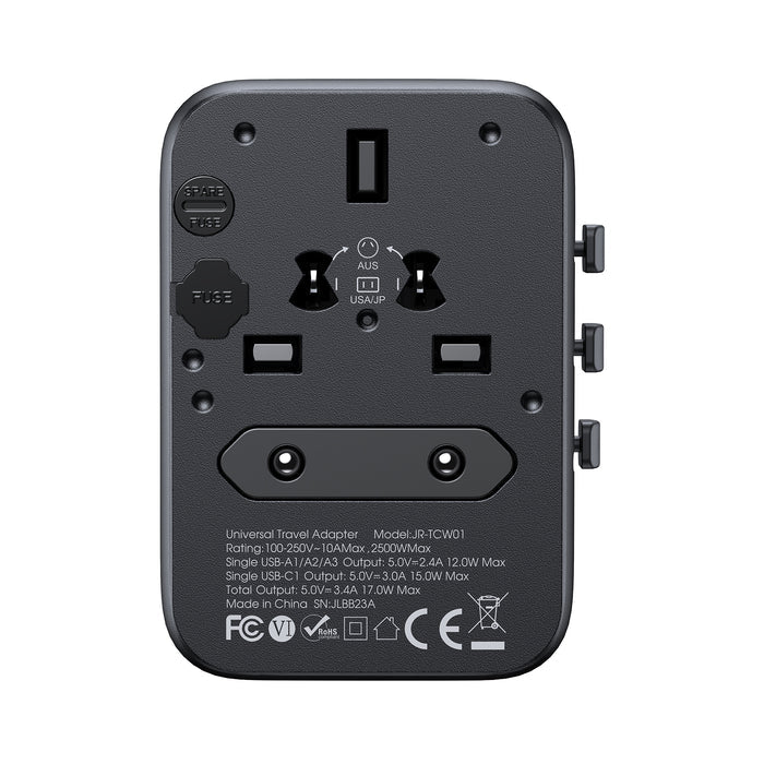 محول سفر عالمي جويرووم JR-TCW01 بقدرة شحن 17 واط - اسود | JOYROOM JR-TCW01 17W Universal Travel Adapter – Black