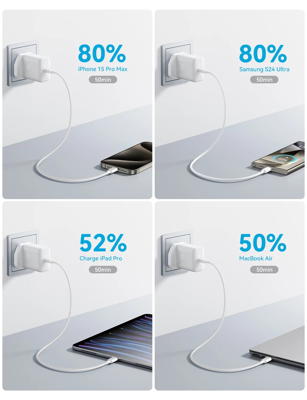 شاحن جداري جويرووم JR-TCF24 بقدرة شحن 30 واط - ابيض | JOYROOM JR-TCF24 PD 30W Fast Charger - White