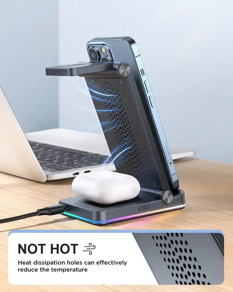 قاعدة شحن جويرووم JR-WQN01 المغناطيسية 3 في 1 للهاتف والساعة والسماعات - اسود | JOYROOM JR-WQN01 3-in-1 Magnetic Charging Station for Phone, Watch & Earphones - Black