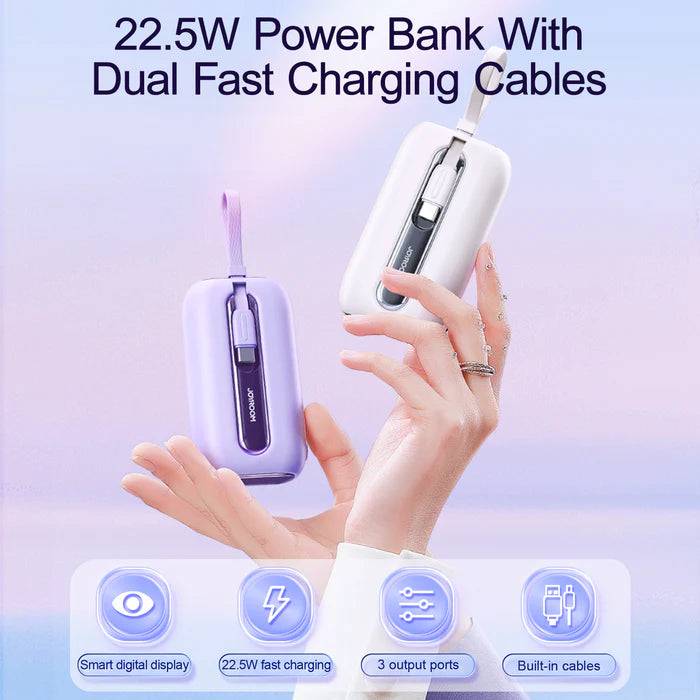 JOYROOM JR-L012 10000mAh Mini Power Bank 22.5W with Dual Cables - ميني باور بانك بسعة 10000ميلي أمبير بقدرة 22.5واط مع كابلين من جويروم