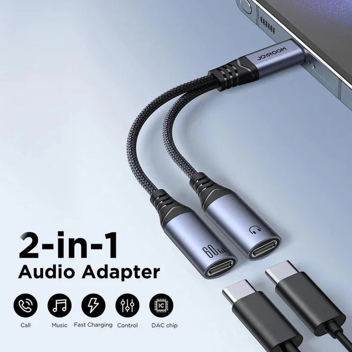 محول صوت جويرووم 2 في 1 من تايب سي إلى تايب سي المزدوج | JOYROOM 2 in 1 Audio Adapter Type C to Dual Type C