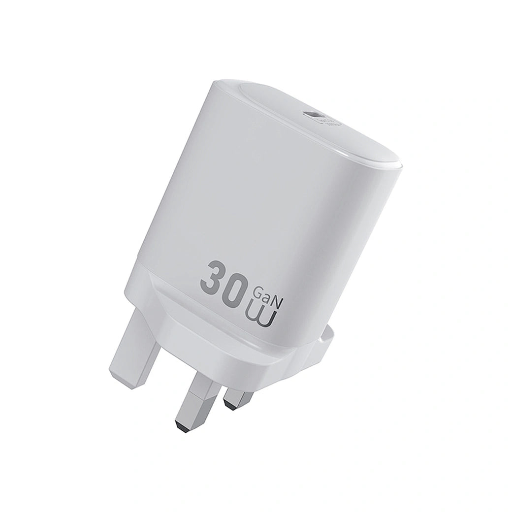 شاحن جداري ويوو GaN بقدرة شحن 30 واط مع كيبل تايب سي الى تايب سي - ابيض | WIWU 30W Essen GaN Fast Charger + Cable Combo Wi-G008 C-C - White
