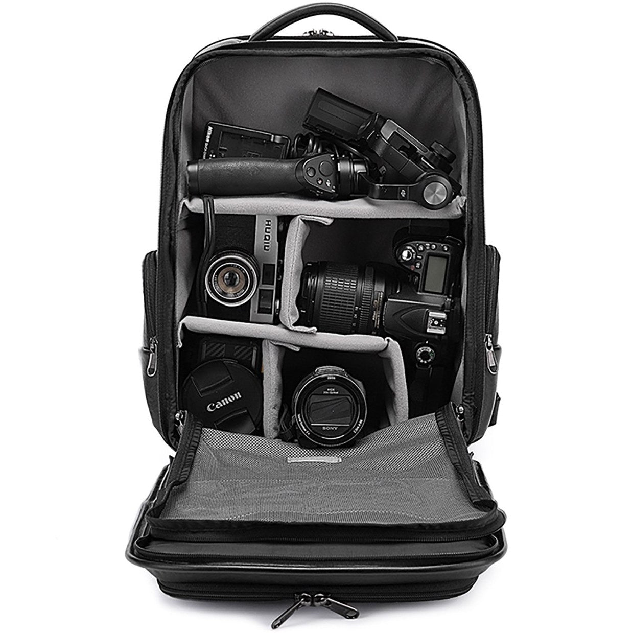 حقيبة ظهر بانجي جلد اصلي للكاميرا مع سحاب YKK ومقاومة للماء - اسود | Bange Genuine Leather Camera Backpack: YKK Zipper, Splash Proof, Premium Quality Men's Bag – Black