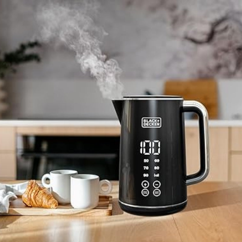 Black+Decker Kettle with digital touch screen and double wall construction  - غلاية بلاك آند ديكر 1.7 لتر بشاشة لمس رقمية 2200 واط