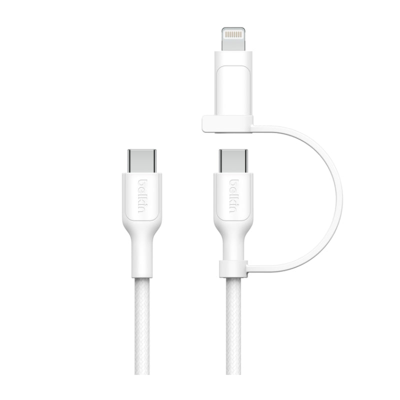 Belkin 2 in 1 USB-C Braided Cable with Lightning – كابل بيلكن 2 في 1 تايب سي مضفر مع محول لايتننغ