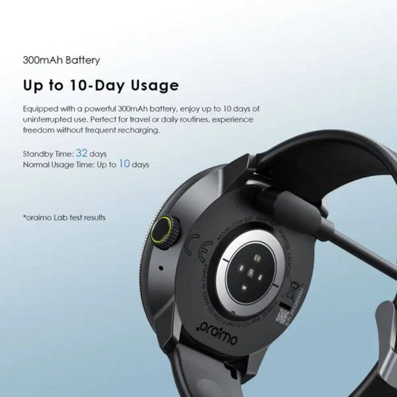 Oraimo Smart watch OSW-820 Black - ساعة أورايمو الذكية بشاشة اموليد 1.43بوصة وتتبع صحي دقيق