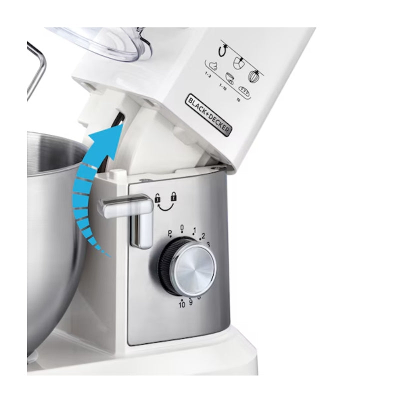 Black&Decker MKM100-B5 Mixer 1000W 6L - عجانة 1000 واط مع وعاء ستانلس ستيل 6 لتر وملحقات متعددة