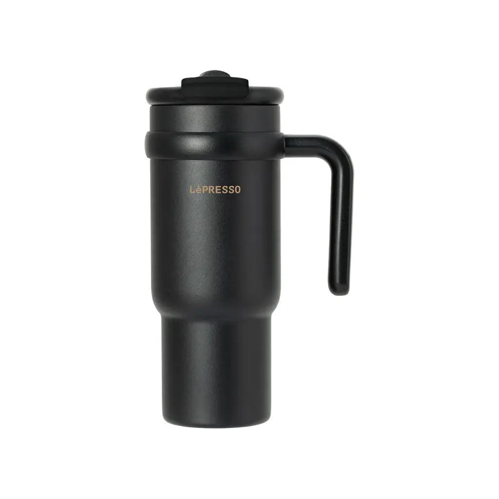 Lepresso Coffee Mug with Stainless Straw 900ml Black - كوب قهوة ليبريسو مع شاليمو من الستانلس ستيل 900 مل