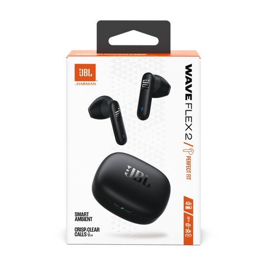 JBL Wave Flex 2 True Wireless Noise Cancelling Earbuds, 40H Playtime - Black | سماعات جي بي ال ويف فلكس 2, لاسلكية داخل الاذن, تشغيل حتى 40 ساعة