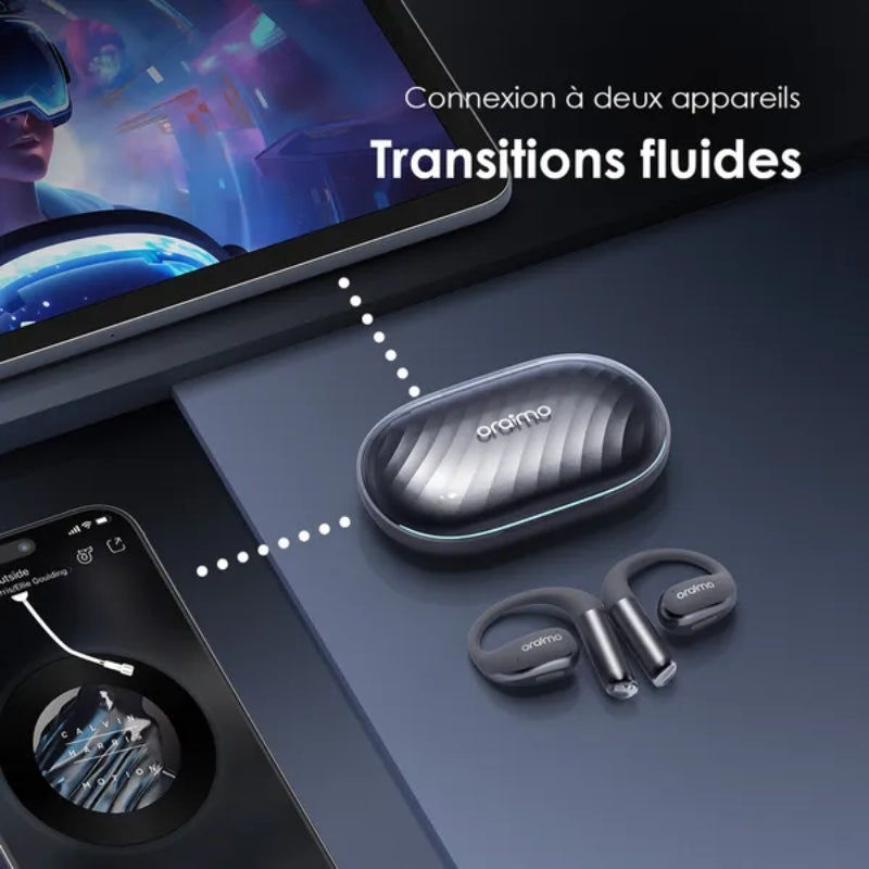 Oraimo TWS OPN-675 GRAPHITE GREY AFR - سماعات أورايمو أوبن آرك اللاسلكية بصوت محيطي وبطارية طويلة
