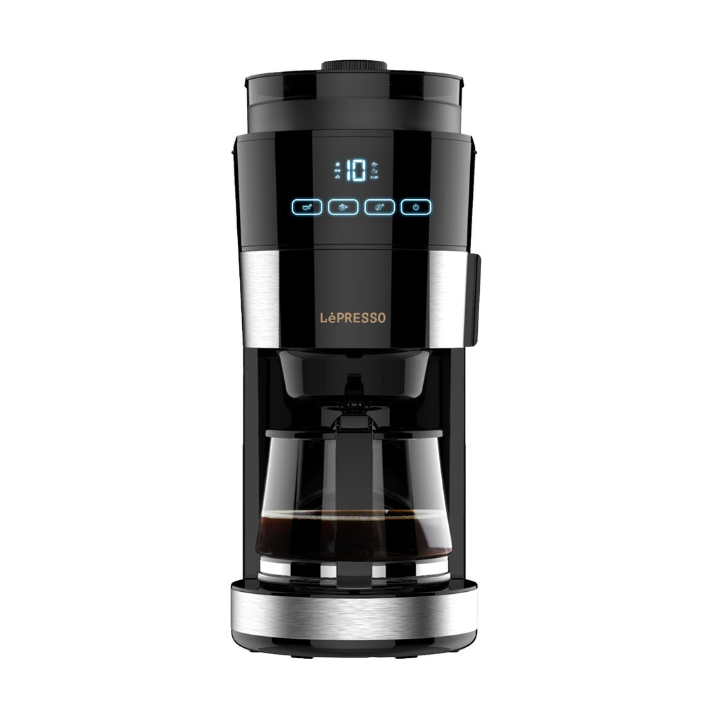ماكينة تحضير القهوة من ليبريسو بسعة 1.2 لتر مع مطحنة مدمجة وقاعدة تسخين - اسود | LePresso 1.2L 10 Cup Grinding Coffee Machine with Warming Base - Black