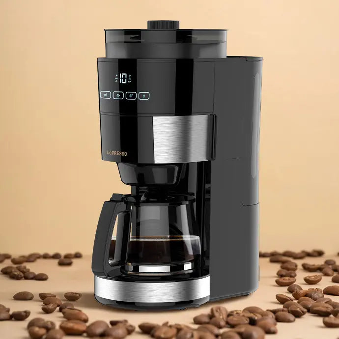 ماكينة تحضير القهوة من ليبريسو بسعة 1.2 لتر مع مطحنة مدمجة وقاعدة تسخين - اسود | LePresso 1.2L 10 Cup Grinding Coffee Machine with Warming Base - Black